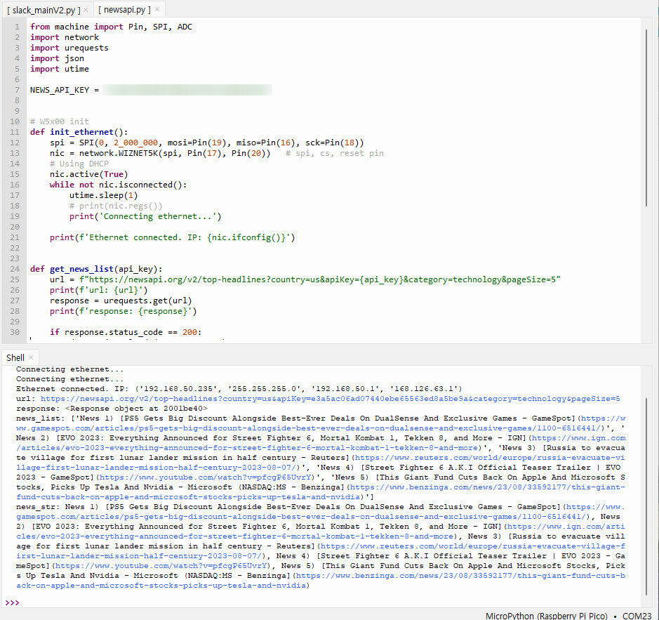 Slack news bot based on ChatGPT using W5500-EVB-Pico, News API