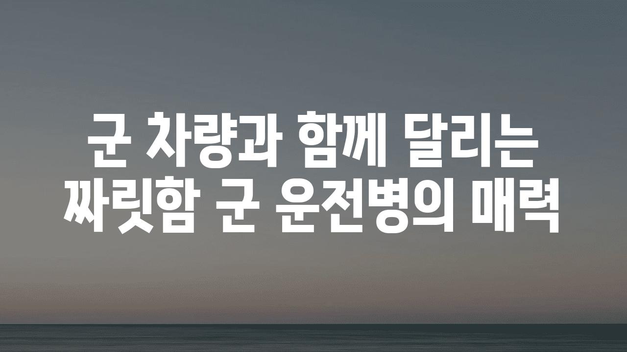 군 차량과 함께 달리는 짜릿함 군 운전병의 매력