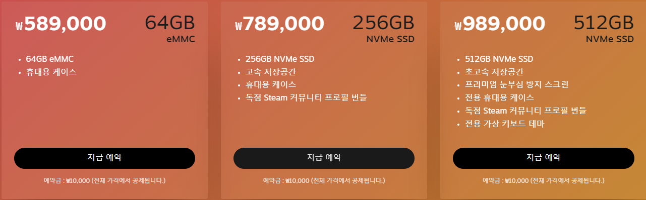 스팀덱 한국 가격표