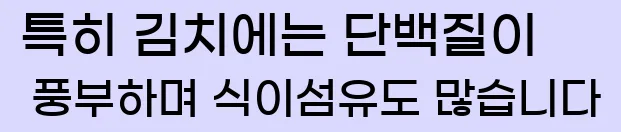  특히 김치에는 단백질이 풍부하며 식이섬유도 많습니다