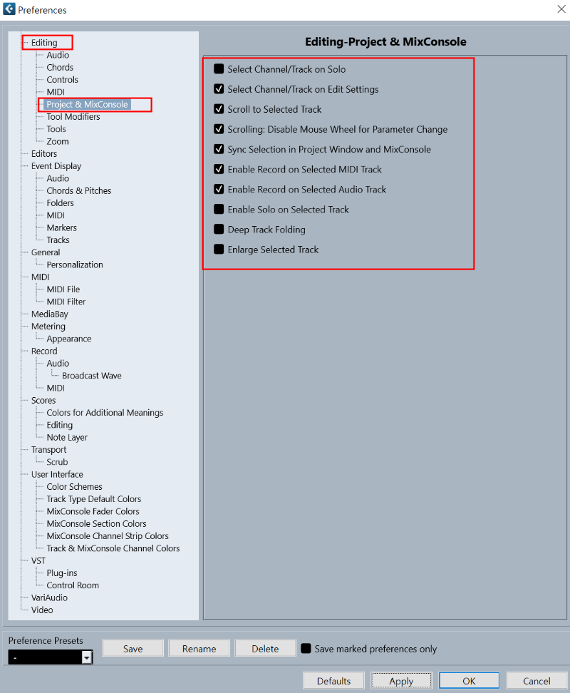 Cubase&#44; 큐베이스 13 환경설정 (3)&#44; Preferences - Editing Project & MixConsole&#44; Tools Modifiers&#44; Tools&#44; Zoom