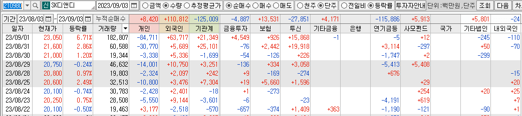 SK디앤디-종목별-투자자