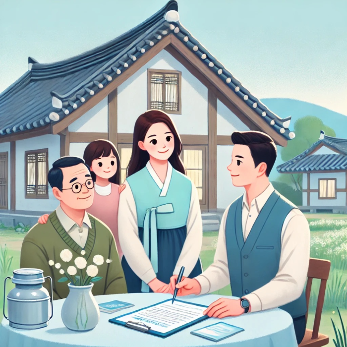풍수해보험 및 화재 특약 지원에 대한 설명을 듣고 있는 이미지