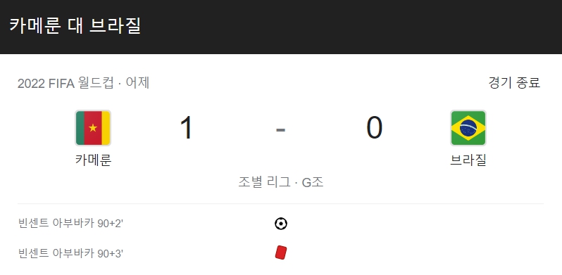 브라질 카메룬 경기 결과