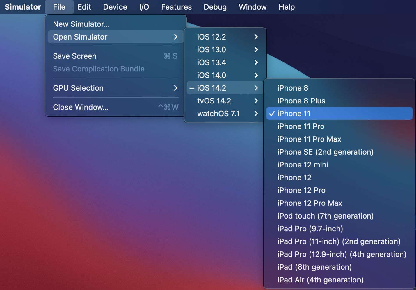 확인할 ios버전의 기기 실행