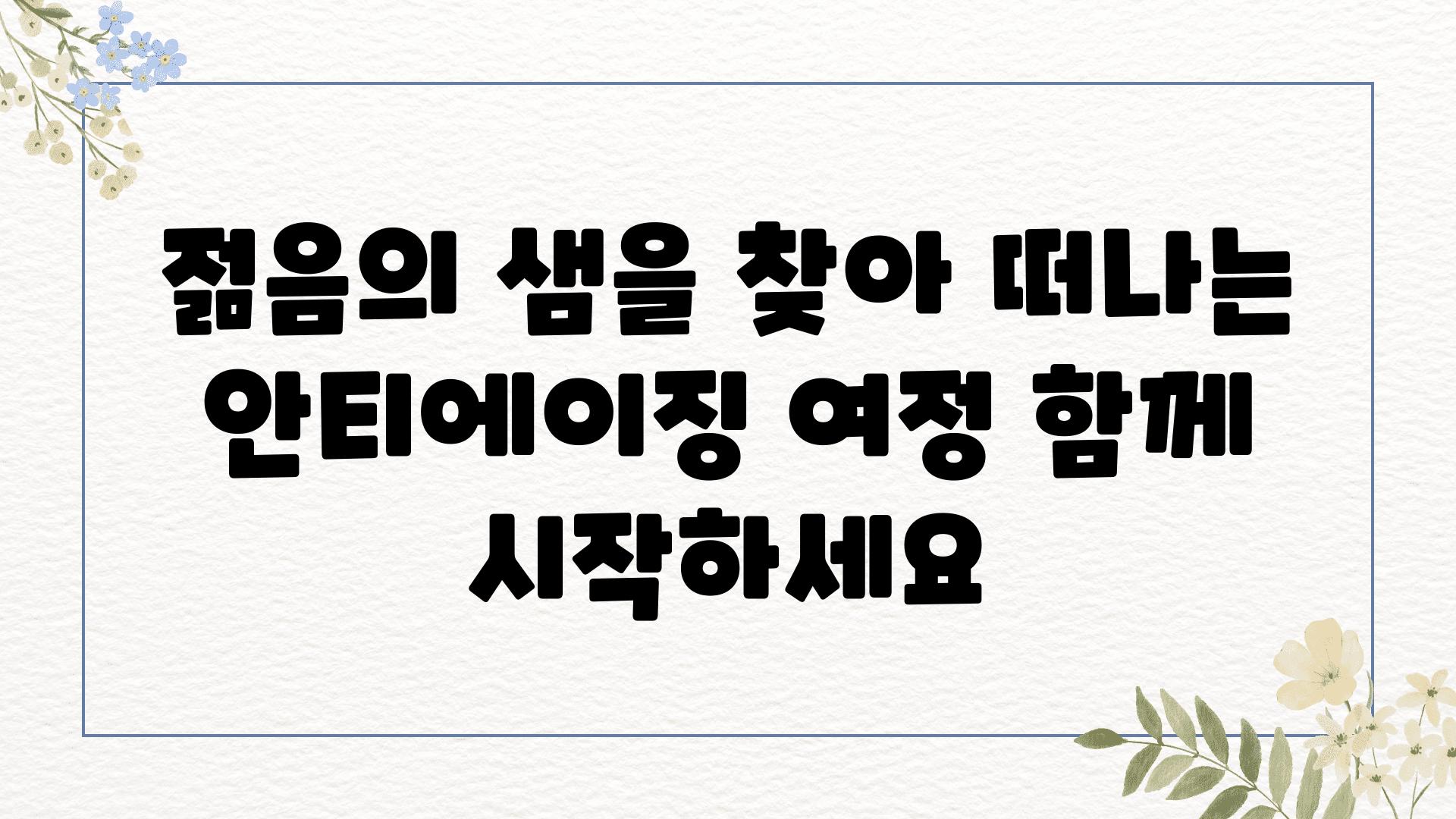 젊음의 샘을 찾아 떠나는 안티에이징 여정 함께 시작하세요