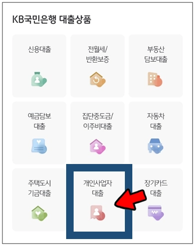 태백시-개인사업자대출-step3-개인사업자대출-메뉴선택