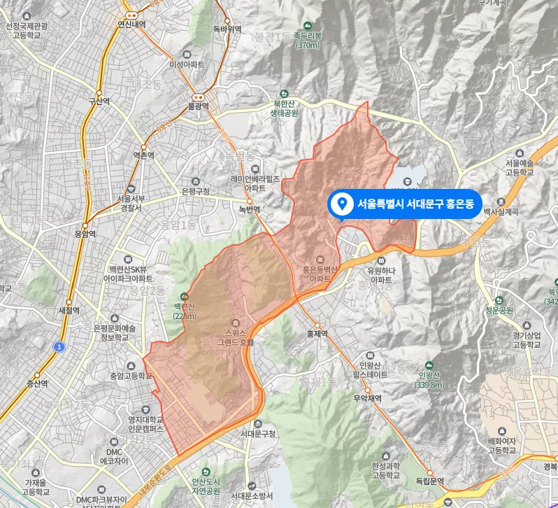 서대문구 홍은동. 출처: 네이버 지도