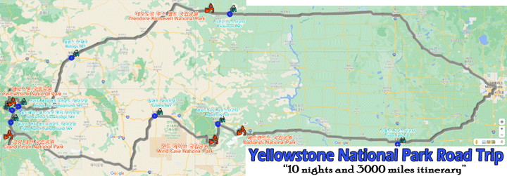 옐로스톤국립공원-로드트립-지도