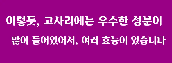 이렇듯, 고사리에는 우수한 성분이 많이 들어있어서, 여러 효능이 있습니다