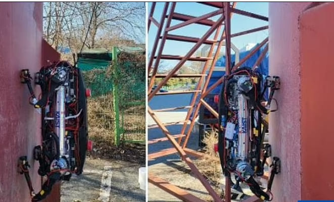 카이스트가 개발한 섬뜩한 마블 사족보행 로봇 VIDEO: Researchers create robot with magnetic 'paws' to climb up walls