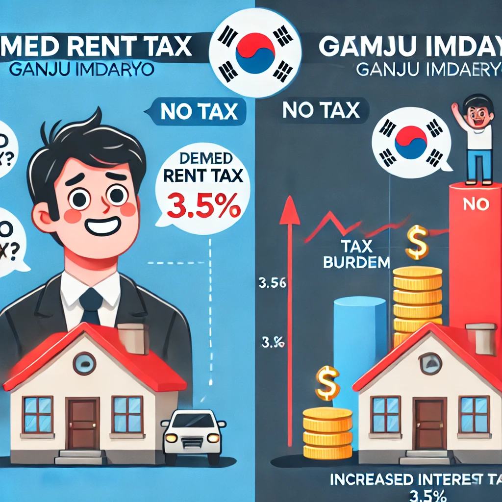 왼쪽엔 작은 집 - No Tax - 미소 짓는 임대인

오른쪽엔 큰 보증금 - TAX BURDEN -걱정하는 임대인 모습 인포그래픽
