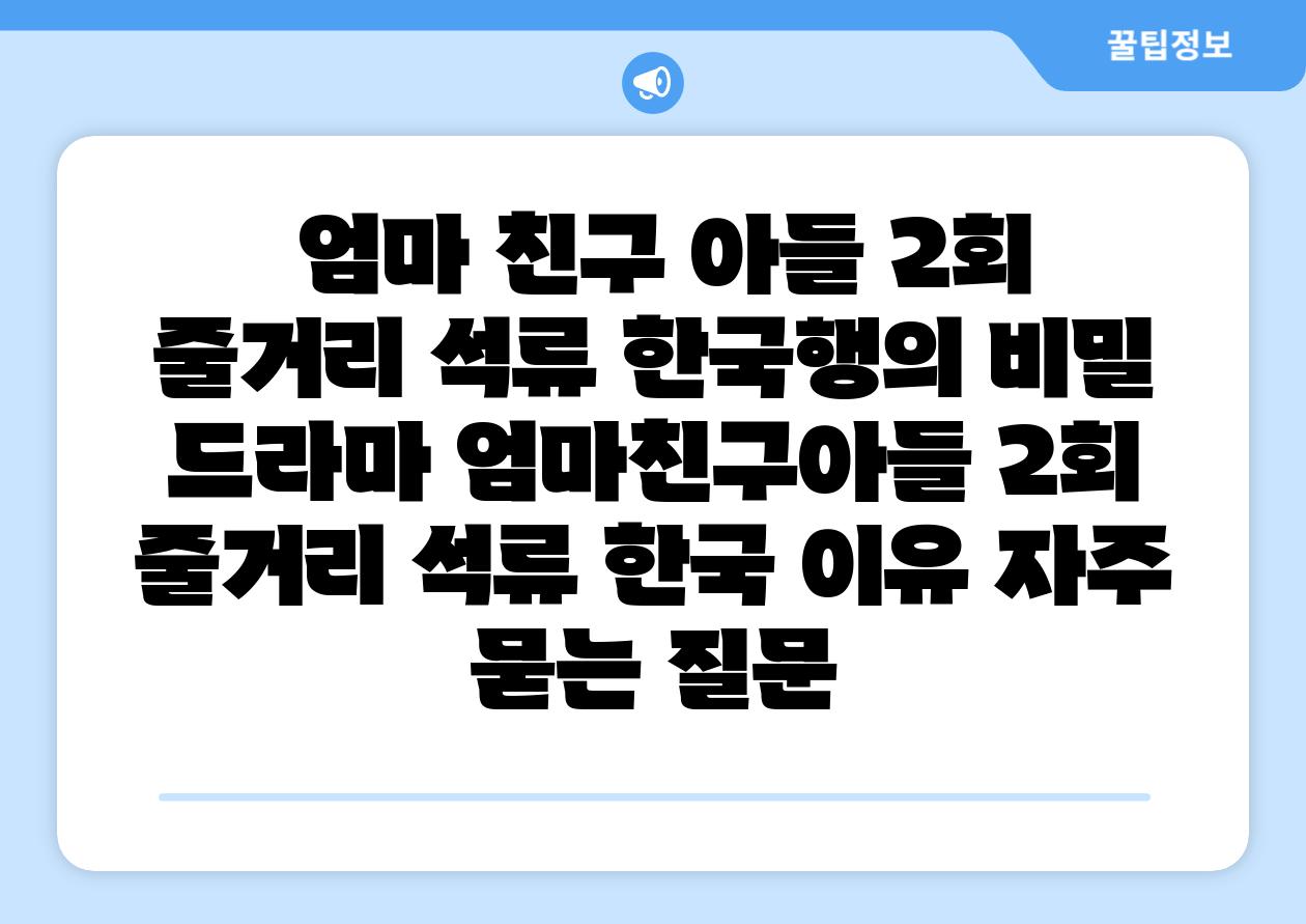 엄마 친구 아들 2회 줄거리 석류 한국행의 비밀 드라마 엄마친구아들 2회 줄거리 석류 한국 이유 자주 묻는 질문
