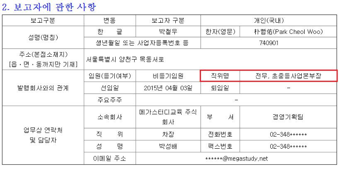  메가스터디 전무님 주식 매입 공시로 본 향후 전망