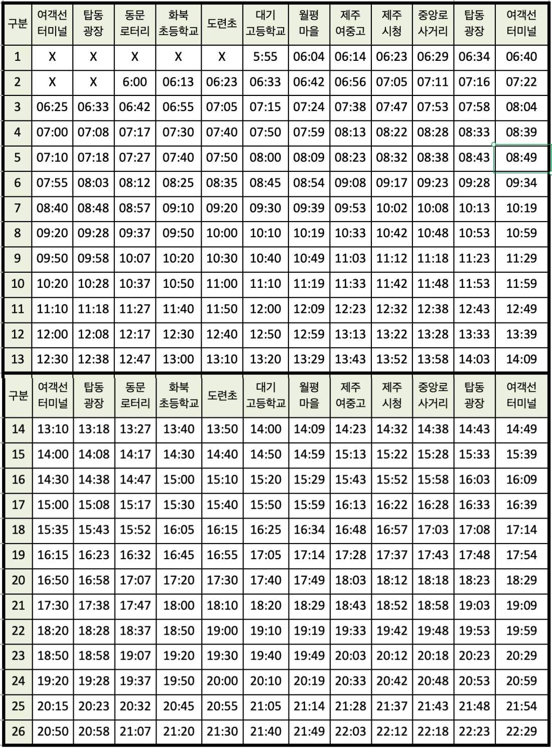 제주 411번 버스 시간표