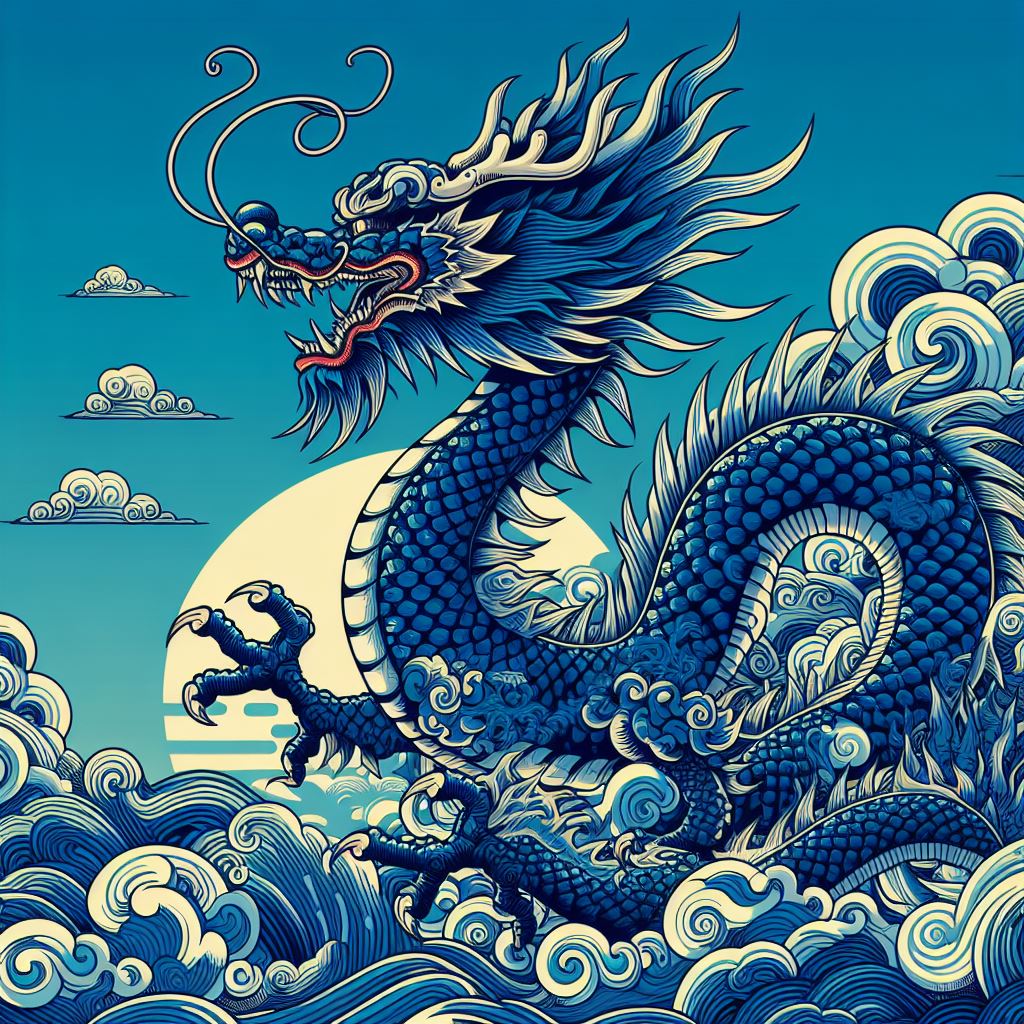 A blue dragon in a pop art style