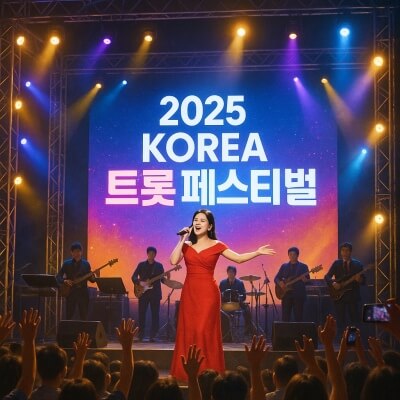 코리아트롯페스티벌 무대에서 열창하고 있는 여가수 이미지