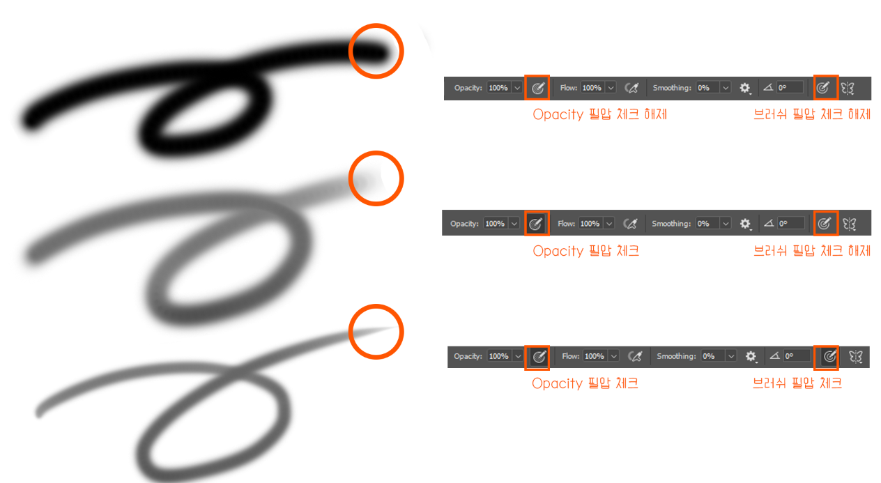 필압 체크 했을 경우