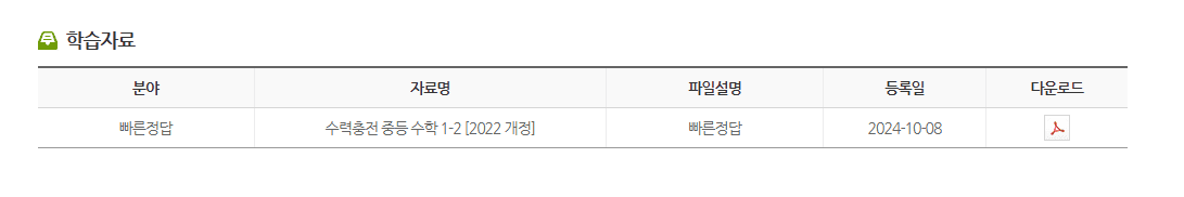 수력충전 중등 수학 1-2 답지 다운로드