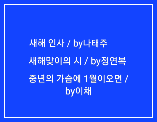  좋은시/새해 인사 by나태주/1월 by목필균/1월 by오세영/중년의 가슴에 1월이 오면 by이채/새해맞이의 시/by정연복
