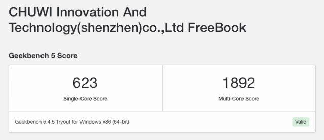 Chuwi FreeBook Geekbench 5 score