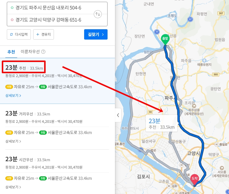  서울문산고속도로 개통 요금과 통행시간