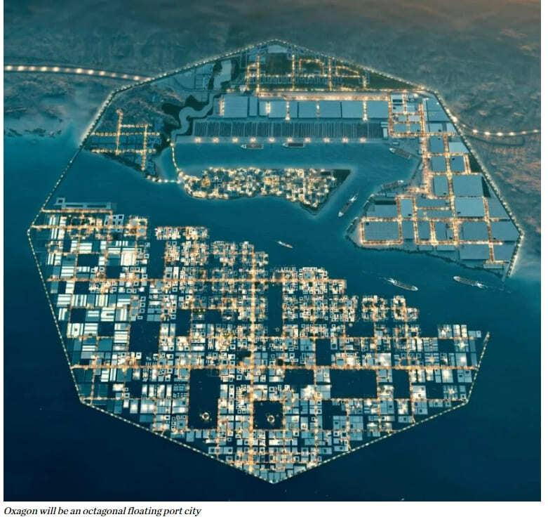 사우디 네옴시티의 팔각형 플로팅 도시 VIDEO:Saudi Arabia unveils plans for octagonal floating port city in Neom
