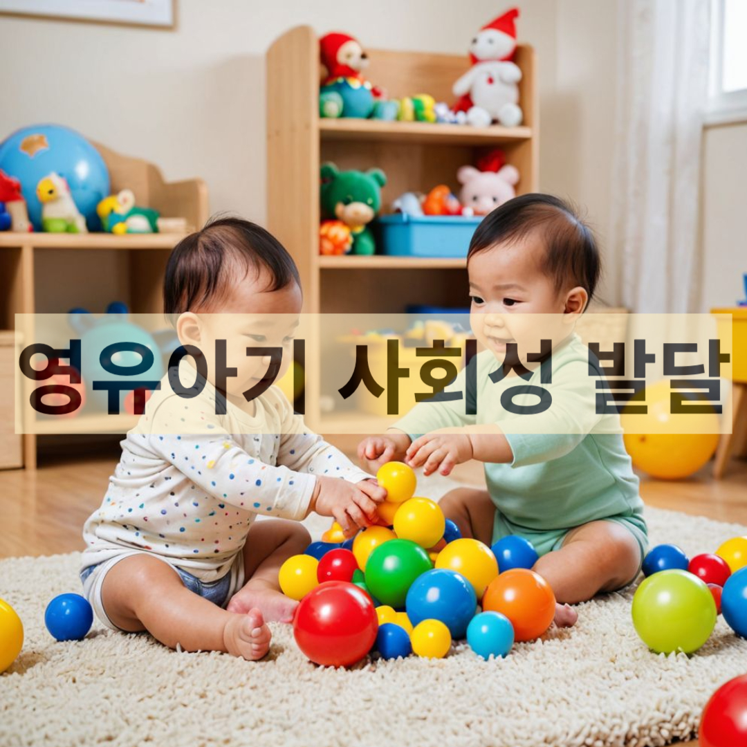 두 아기가 공을 갖고 노는 모습