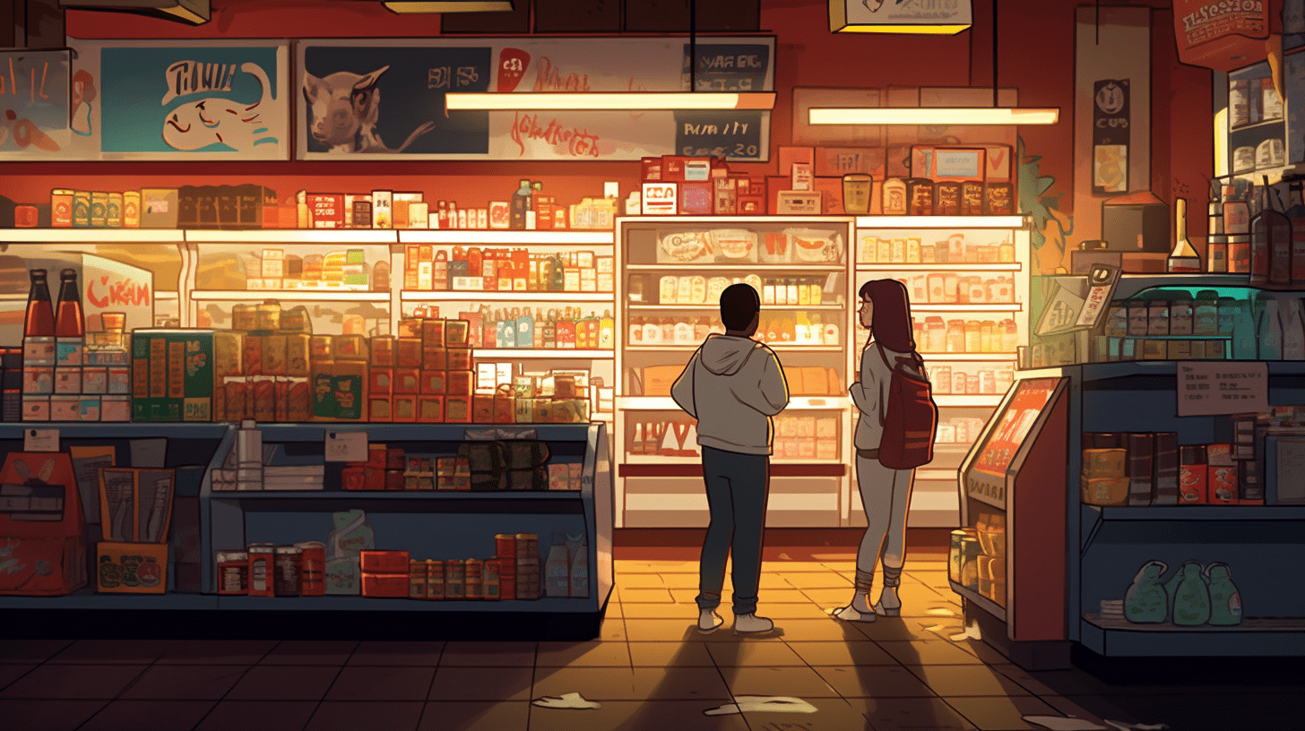 A picture of you picking things at a convenience store.