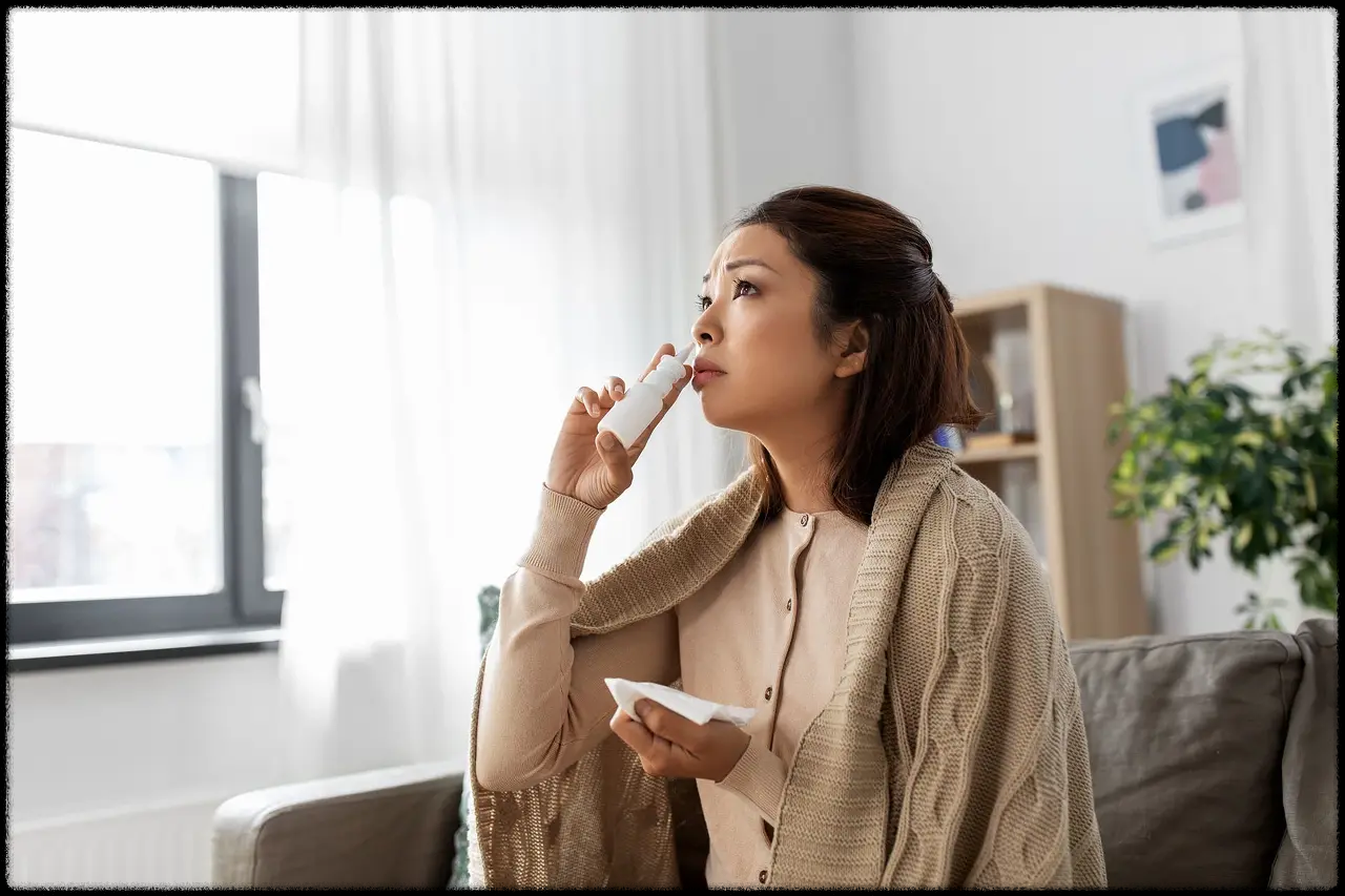 비강 스프레이를 사용중인 환자 / 셔터스톡