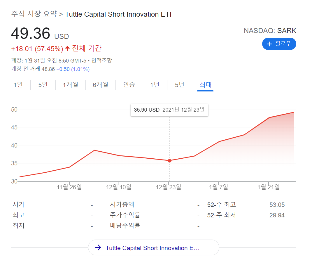  SARK / 6개월동안 60.52% 상승한 etf?