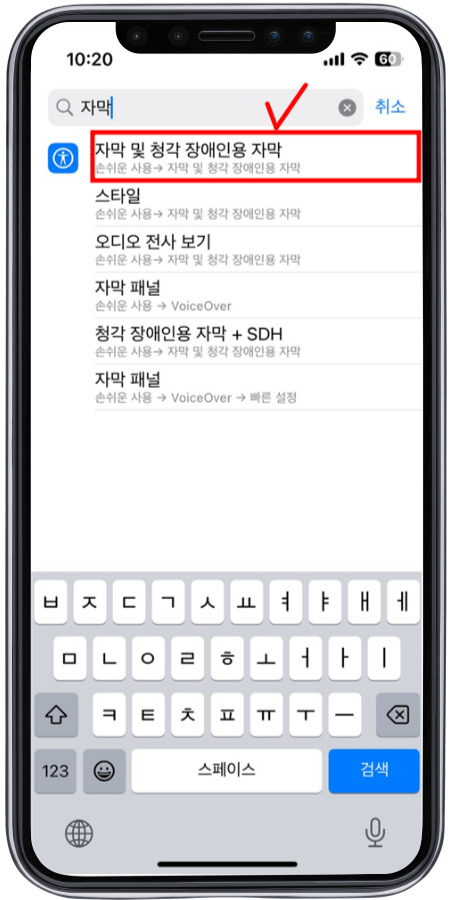 아이폰 설정에서 자막을 검색한다. 