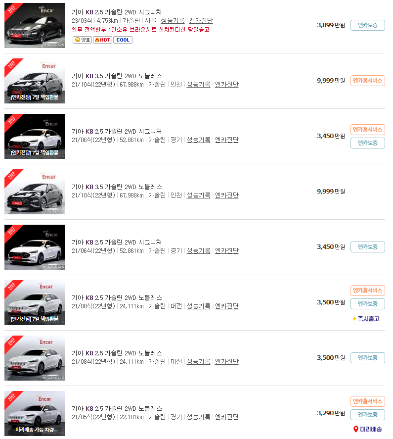 K8(21년~23년식) 중고차 가격