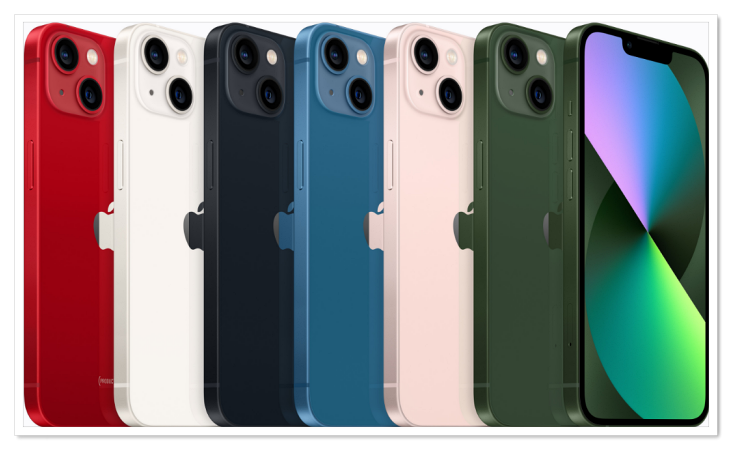아이폰13미니-6가지색상-전모델-뒷면과-그린색-전면이-나와있는-이미지