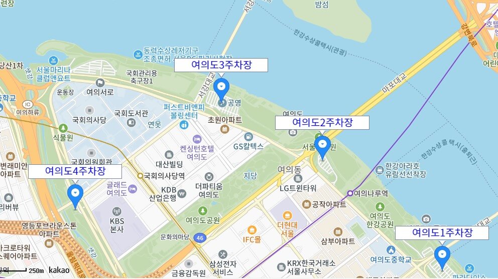 여의도 공원 근처 주차장 위치