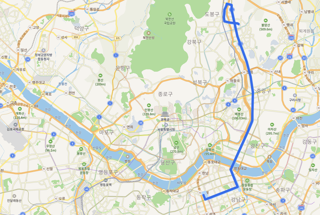  서울 146번버스 노선 정보 시간표(노원구,마들역, 면목동, 청담역, 삼성역, 역삼역, 강남역)