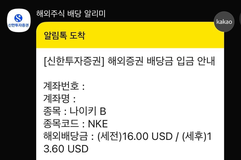 나이키 배당 지급 내역