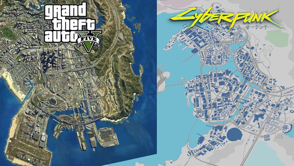  사이버펑크 2077 지도 크기와 GTA V의지도 크기 비교는 다음과 같습니다.