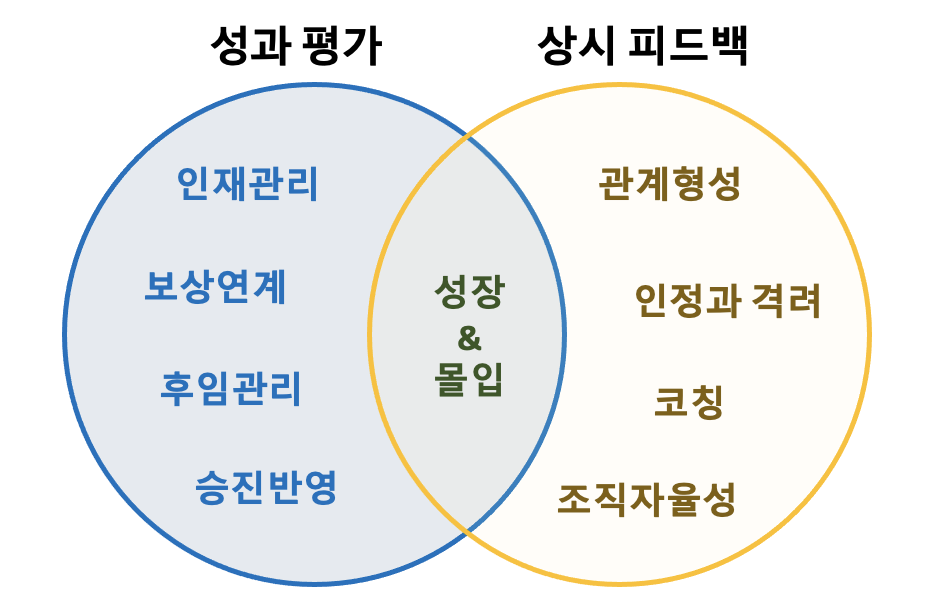 성과평가와-상시-피드백은-공통적으로-구성원의-성장과-몰입을-지향한다