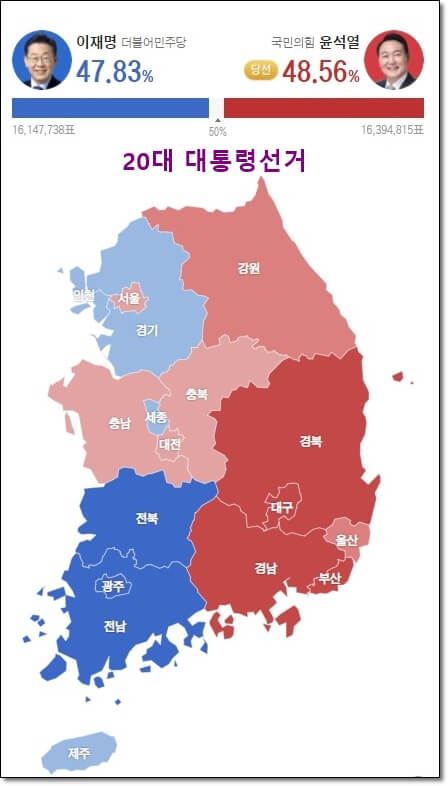 20대 대통령선거 최종 득표율