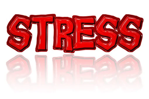 스트레스라는 붉은 글귀가 표현된 사진