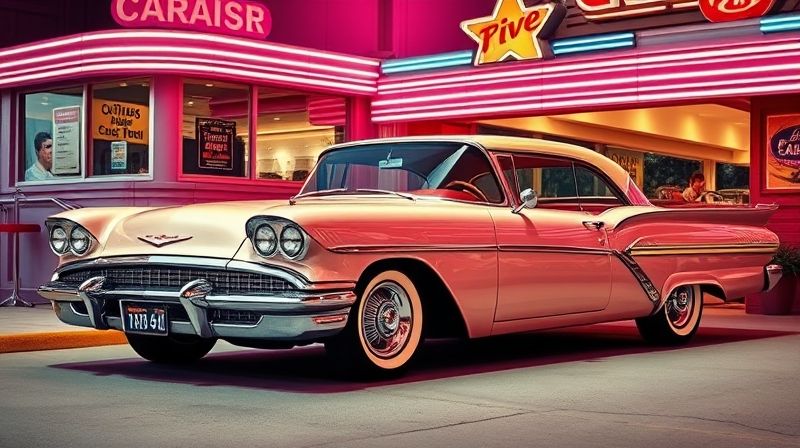 1950년대 미국의 화려한 클래식 자동차 디자인