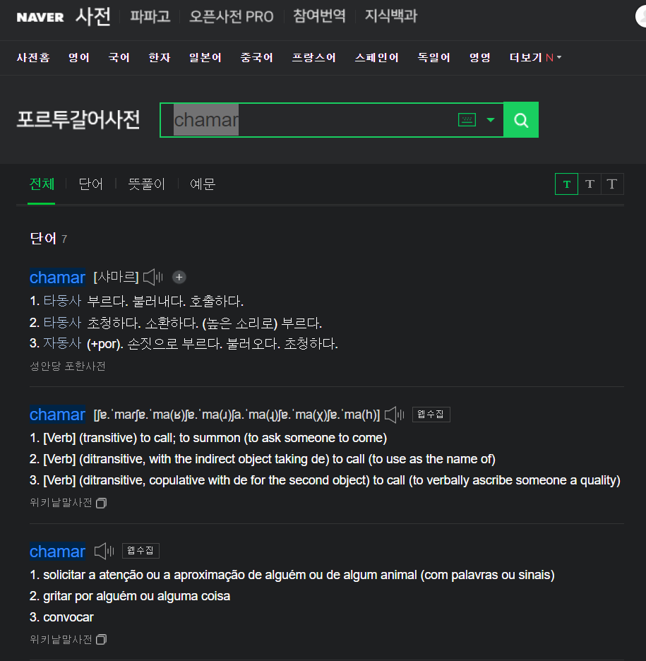  포르투갈어 공부를 위한 온라인 사전 소개