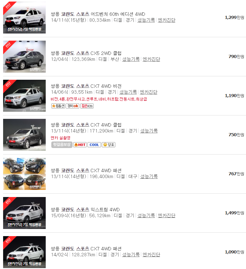 코란도 스포츠 중고차 매물