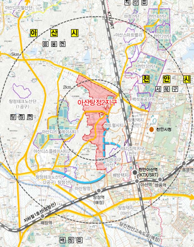  아산 탕정2지구 도시개발구역 지정 위치는?
