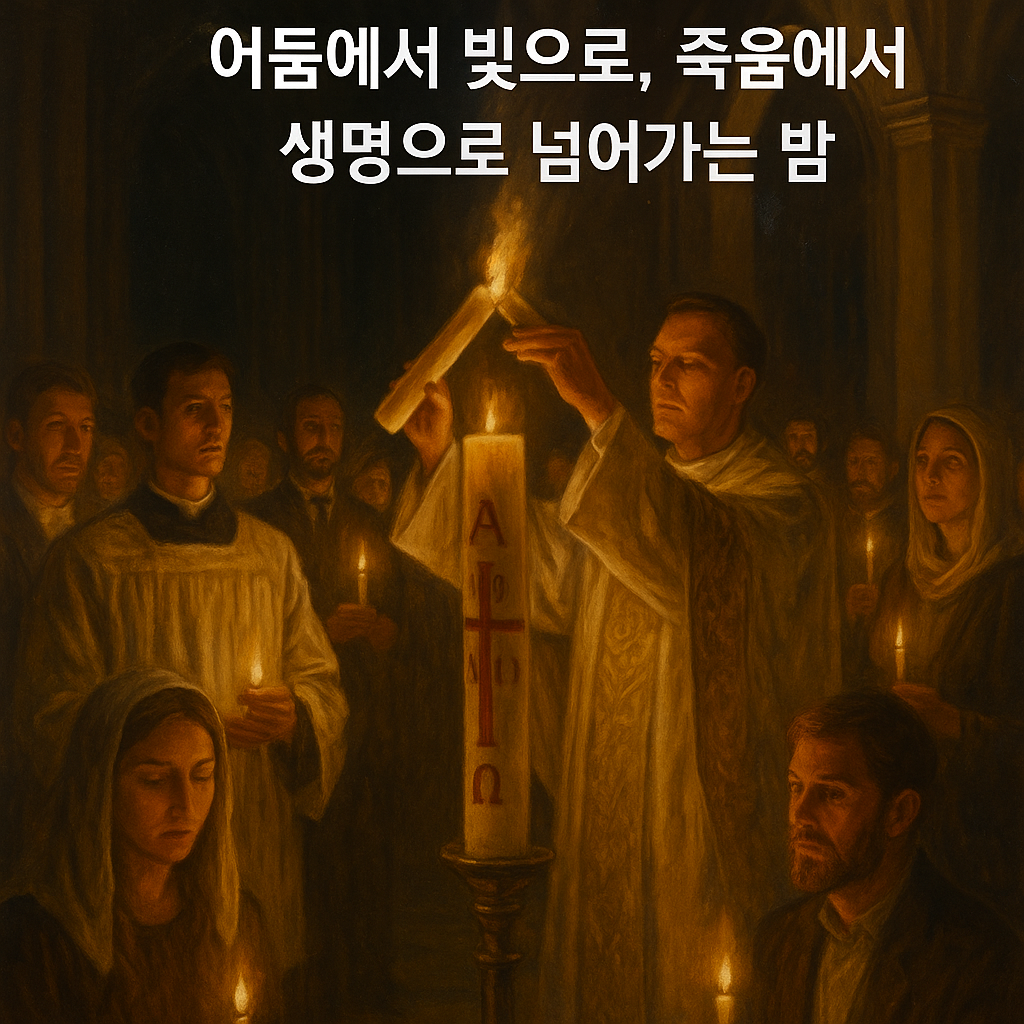 부활 성야 미사를 행하는 모습
