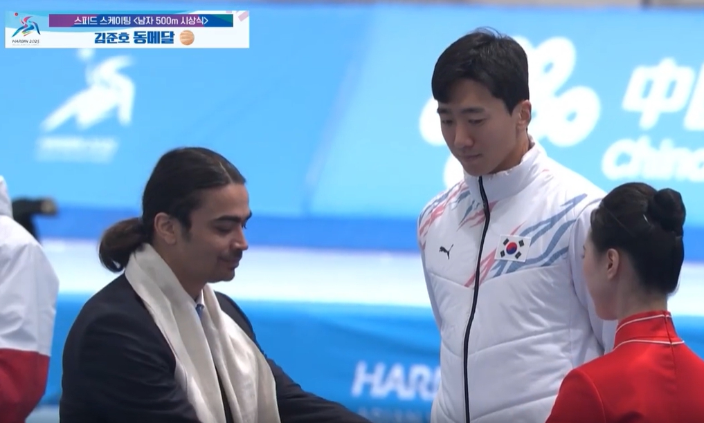 빙판 김준호 100m 500m 동메달 하얼빈 동계 아시안게임 스피드스케이팅