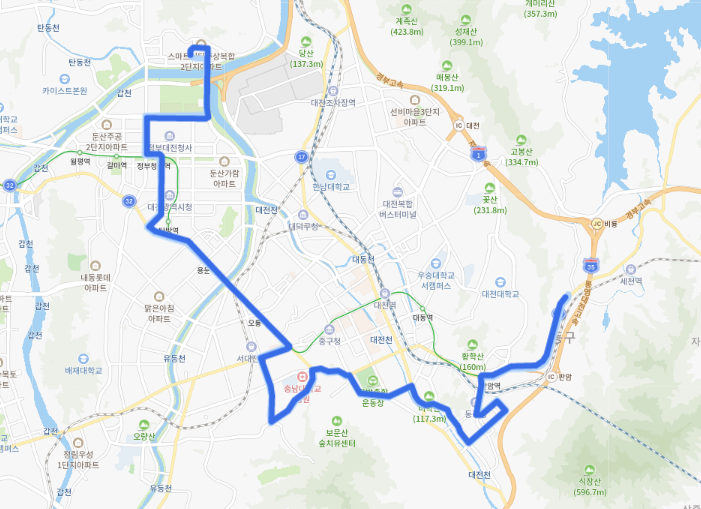  대전 618번 버스 노선, 시간표 정보 : 판암역, 충남대병원, 용문역, 정부대전청사