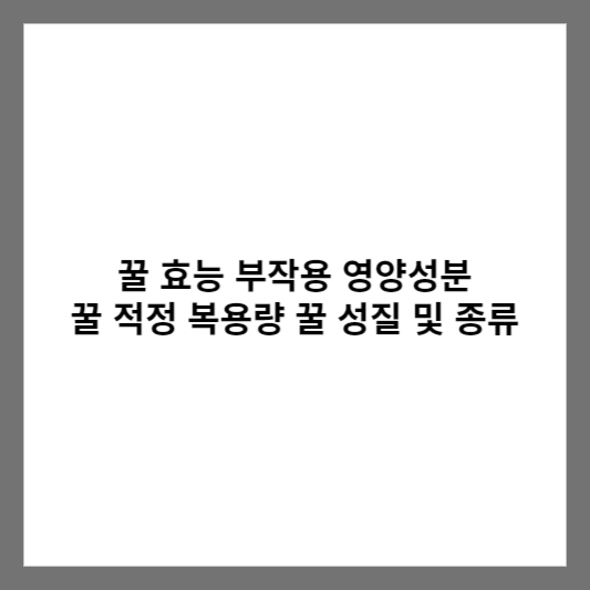 꿀 효능 부작용 영양성분 꿀 적정 복용량 꿀 성질 및 종류