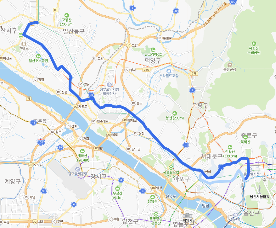  [서울] 707번버스 노선, 시간표 :  대화역, 한국항공대, 수색역, 연세대, 이대역